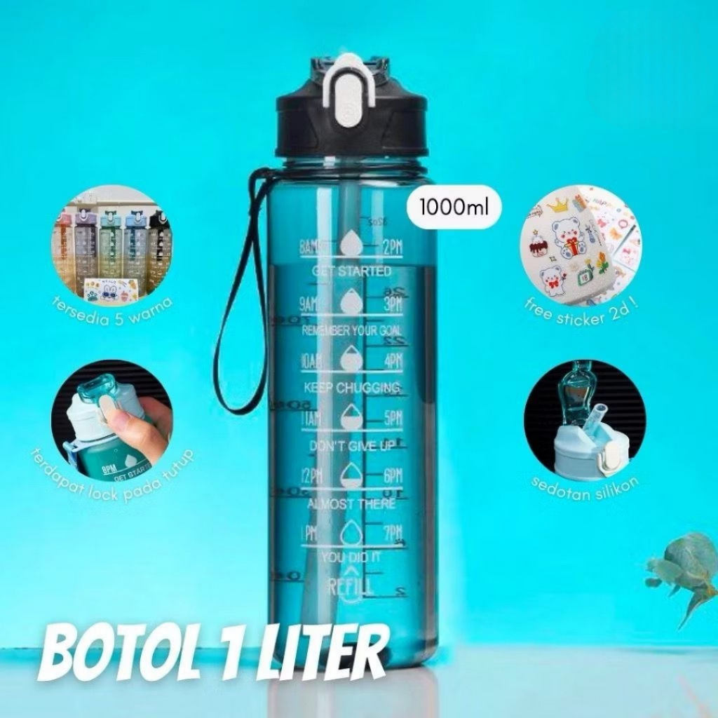 BOTOL MINUM 1 LITER BENING TRANSPARAN / BOTOL AIR MINUM ANAK SEKOLAH SEDOTAN ANTI BOCOR