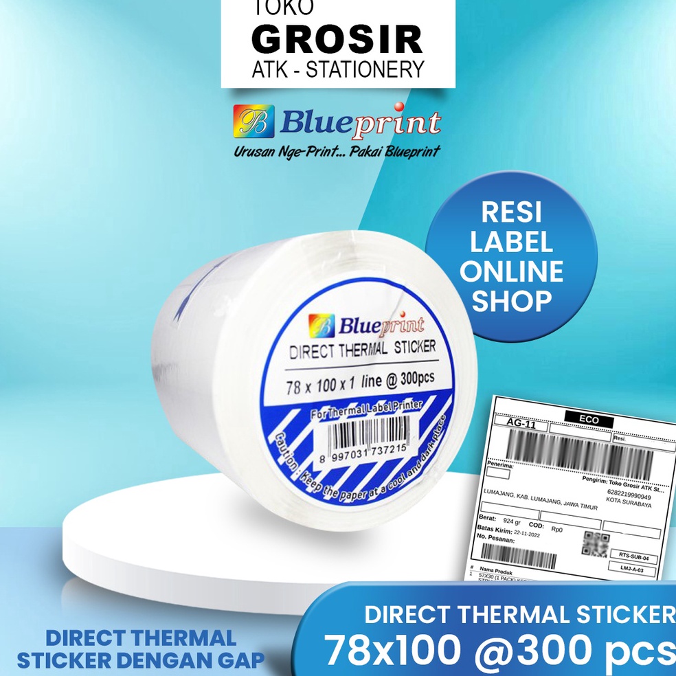 

KODE Q62E 78x1 Resi Label Pengiriman Kertas Thermal Sticker Barde BLUEPRINT 3 Stiker Termal 8mm A6