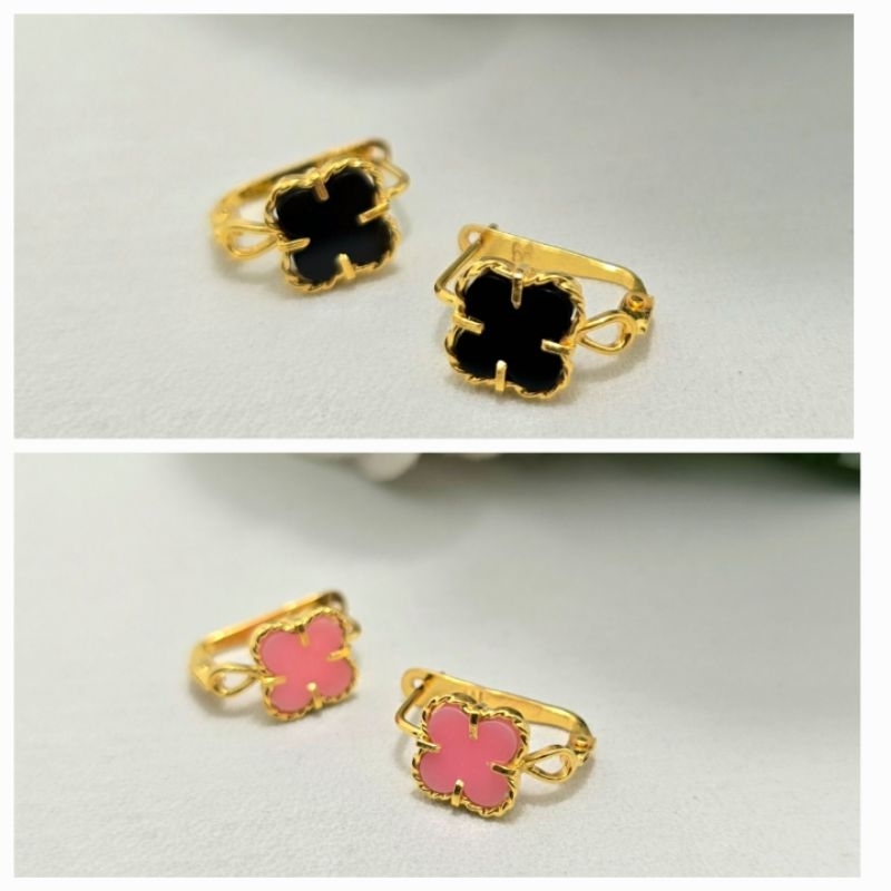 Anting Jepit Batu Clover Emas Muda