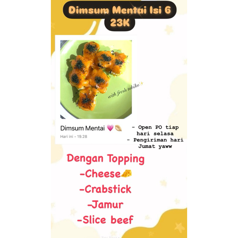 

[Pre-Order] Dimsum Mentai Isi 6 Topping Macam Macam Wilayah SDA-SBY