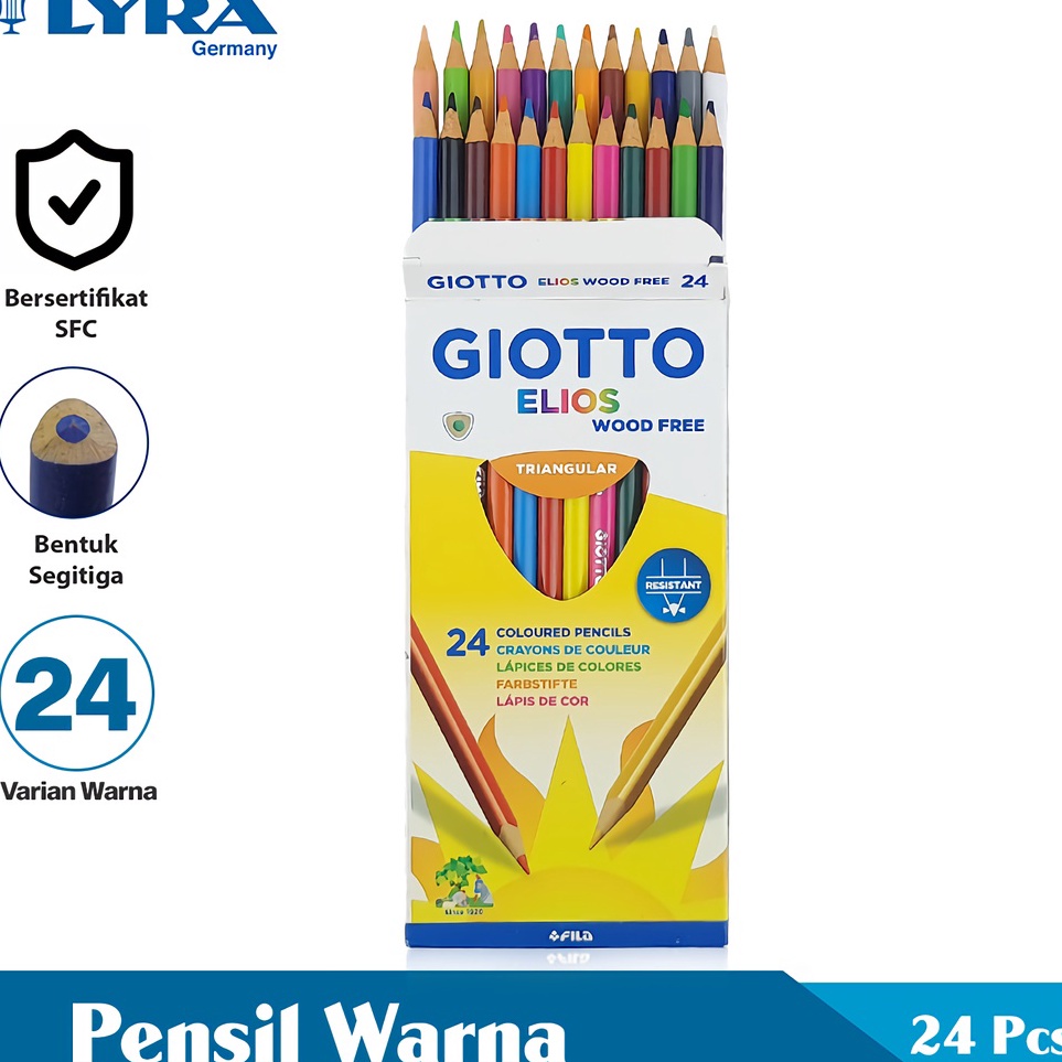 

KODE R58D Giotto Pensil Warna 24 Warna Elios Wood Free Triangular Color Pencils Pensil Mewarnai Lyr2759 Resistant