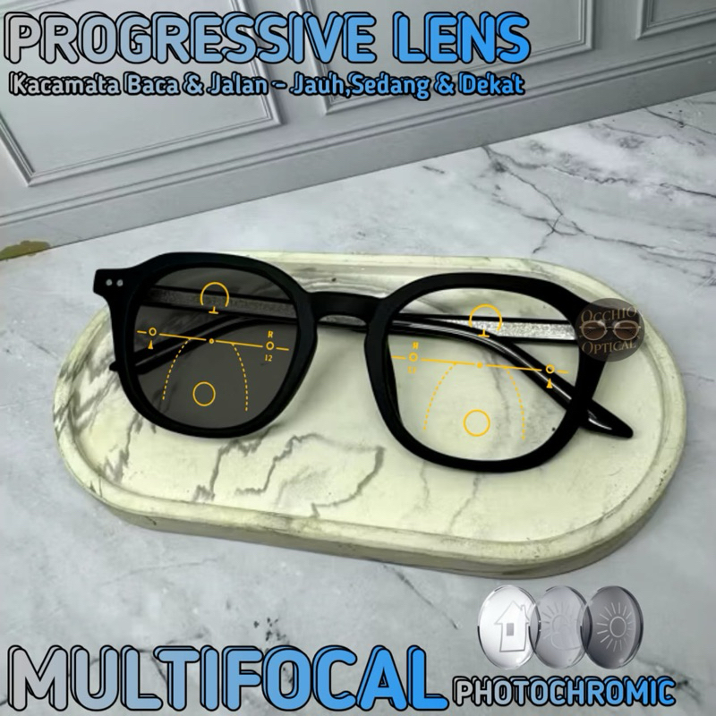 Kacamata Progresif Photochromic Pria/Wanita | Kacamta Baca dan Jalan | Baca Plus 2557 Trendy