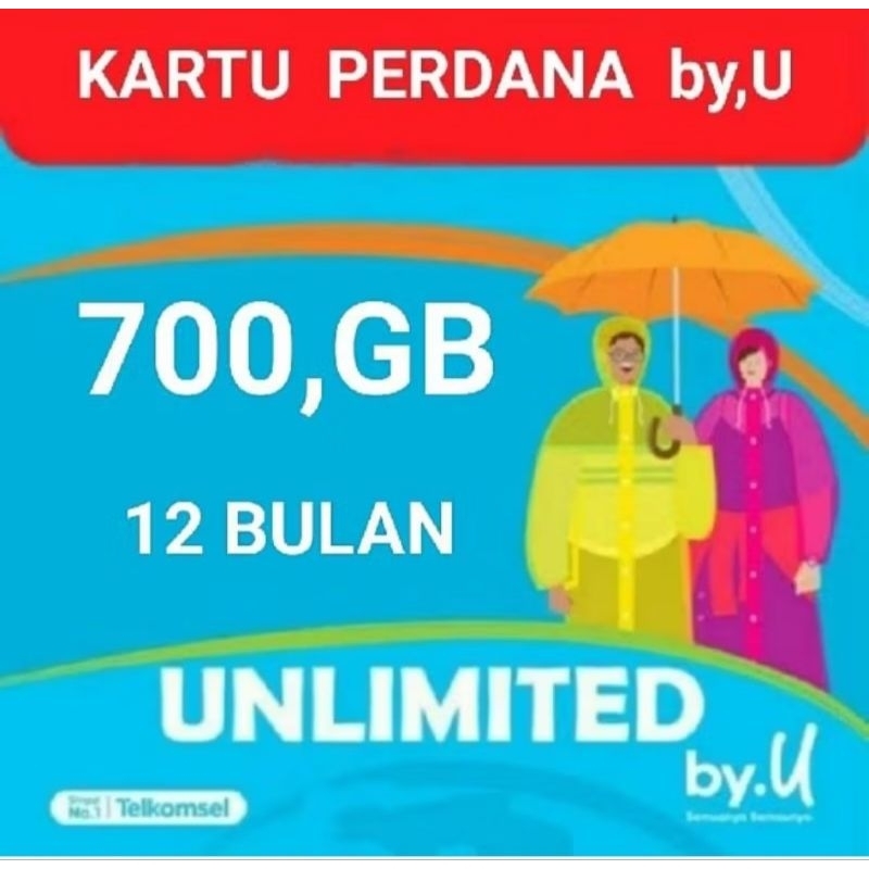 Kartu perdana By.u kuota 700 Gb unlimited 1 tahun tanpa di bagi