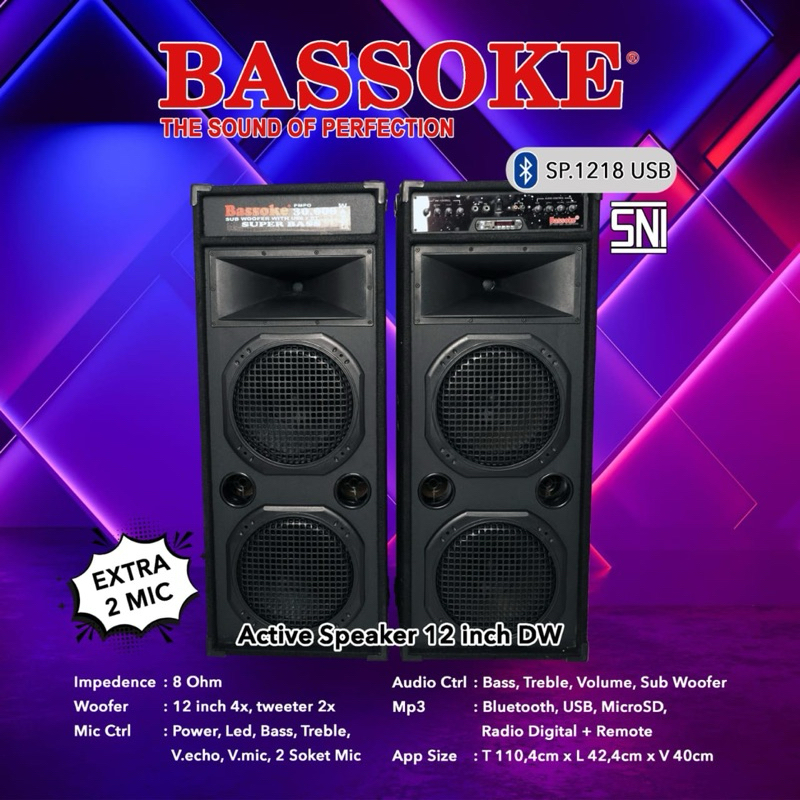 BASSOKE SPEAKER AKTIF + BLUETOOTH 12INCH TIPE 1218