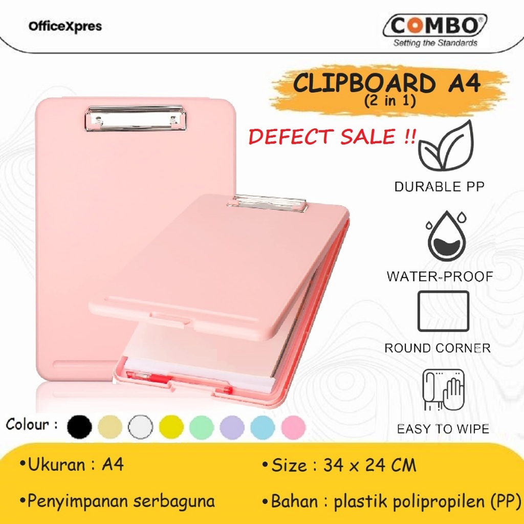 

(DEFECT SALE) Clipboard + Storage Alas Papan Ujian / Papan Jalan 2in1 / Clipboard A4