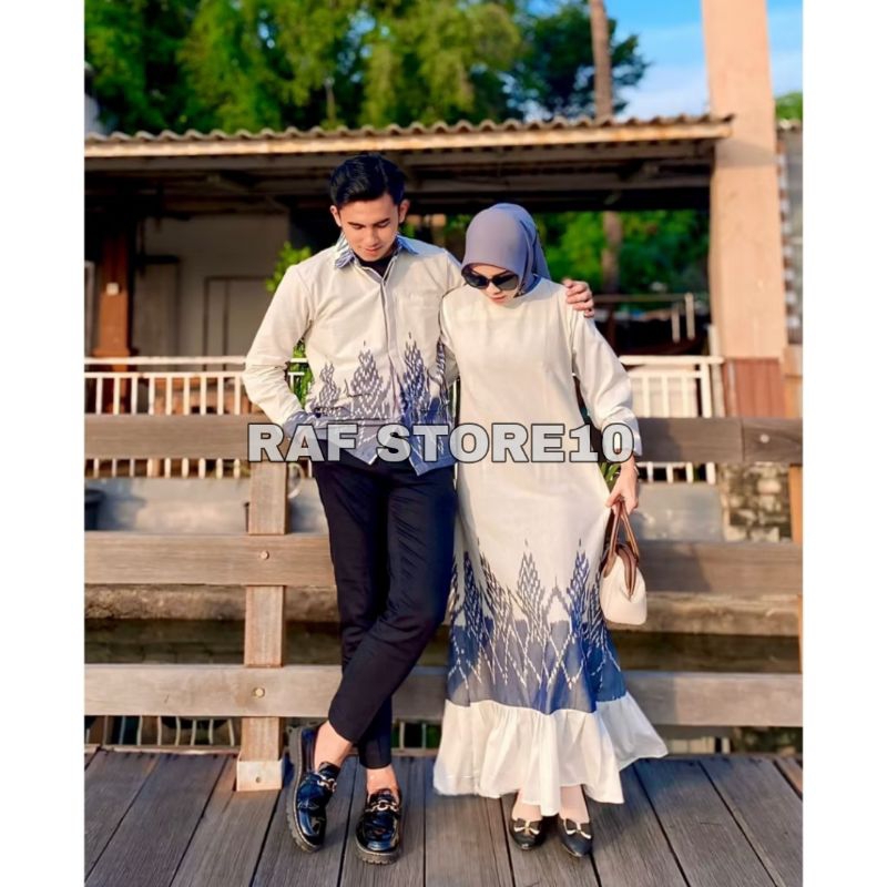 Karina Gamis Couple Tenun Baju Kondangan Prewedding Putih Dress Couple Pasangan/ Keluarga