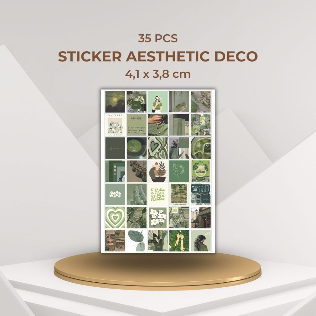 

35 pcs Sticker Aesthetic Green Series Sticker Jurnal Scrapbook Glossy Paper Stiker Cutting Vintage Stiker