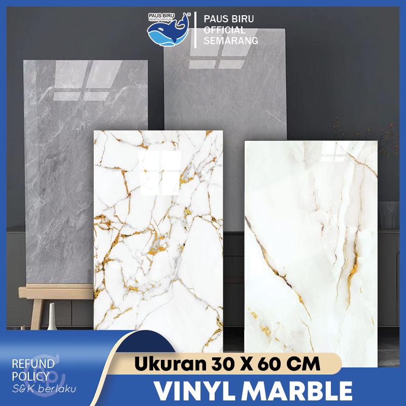Paus Biru - Wallpaper Dinding Vinyl Marble 30 x 60 cm 0,3cm  / Stiker Lemari Cabinet Marbel - Wallpa