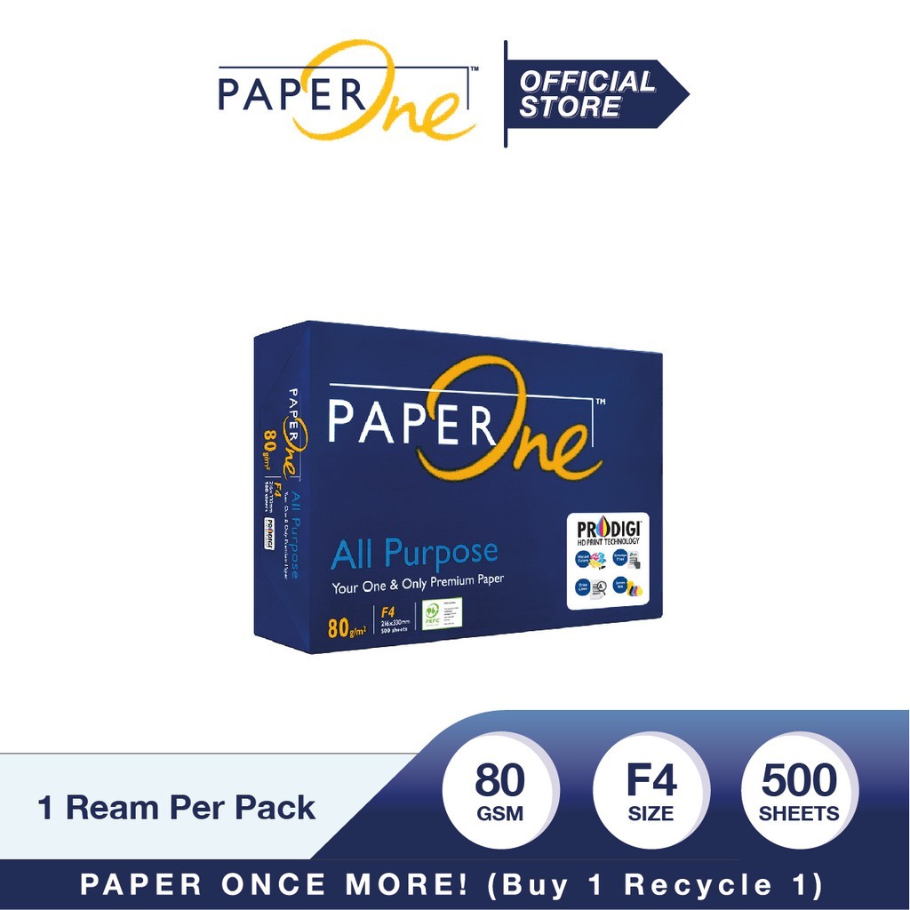 

PaperOne Kertas F4 80gr All Purpose 1 Rim (500 lembar) Kertas HVS F4 Kertas Fotocopy