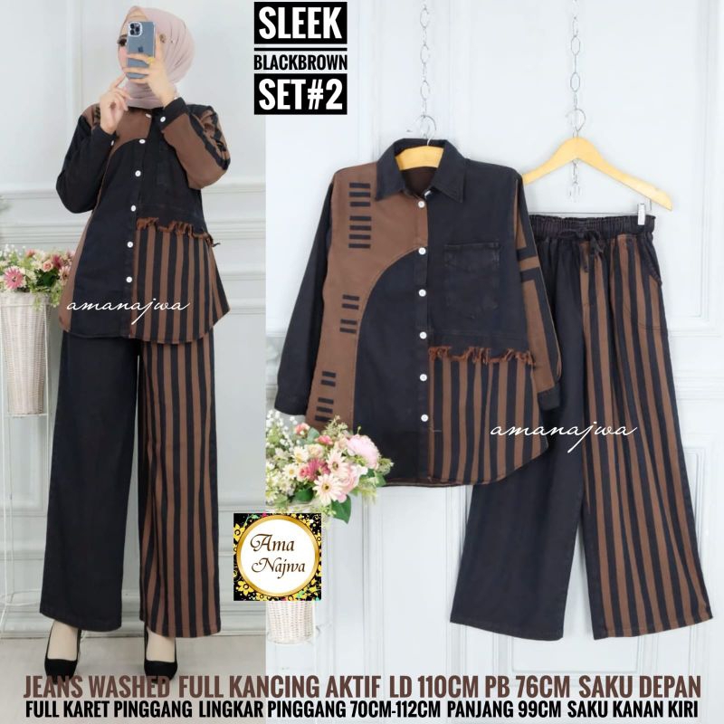 One set Jeans Pakaian Wanita Dewasa Terbaru Bahan Jeans Washed