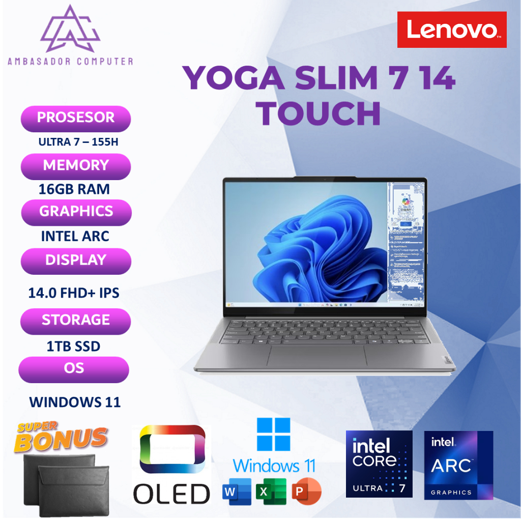 Lenovo Yoga Slim 7 14 Touch Oled Ultra 7 155H 16Gb 1TB Windows11+OHS EVO