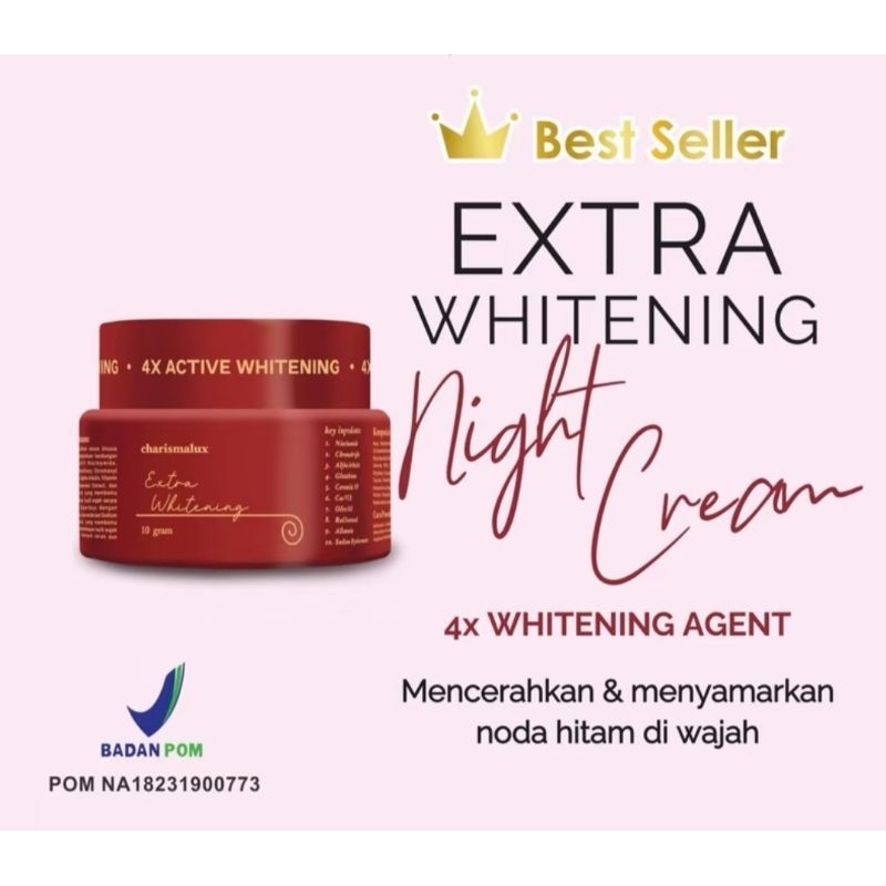 cream malam extra whitening charismalux.