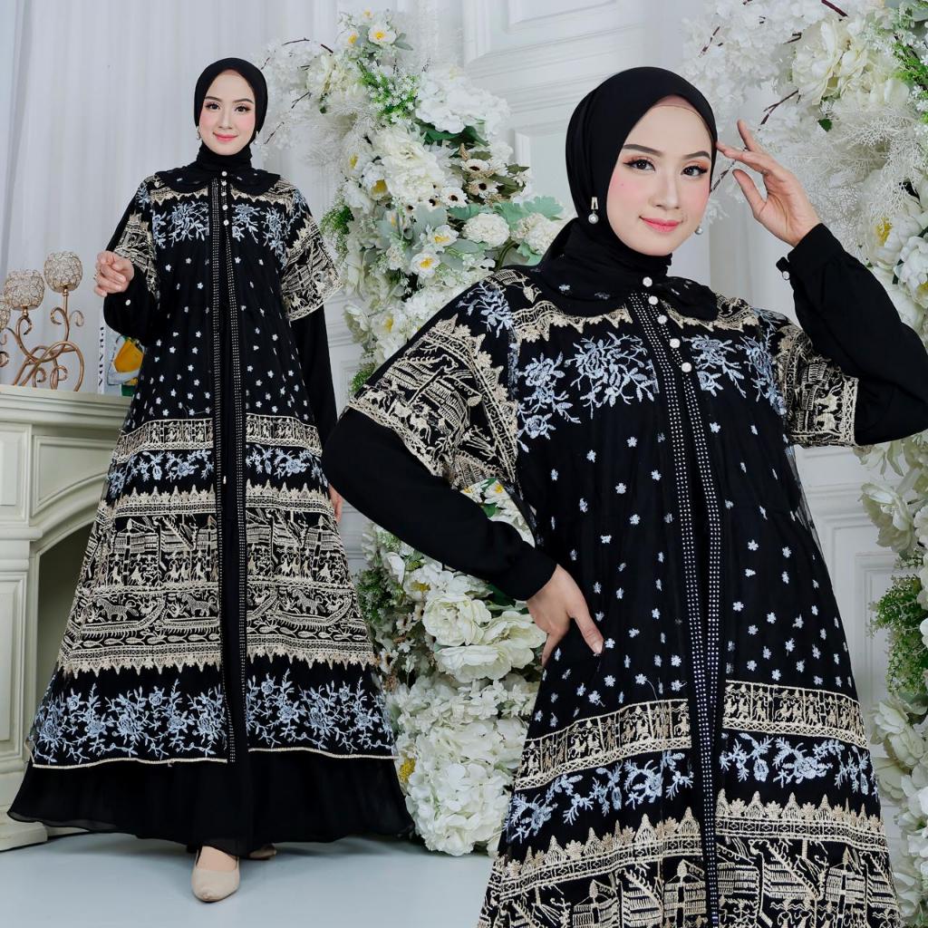 Kayla Set Gamis Outer Tille Premium / Gamis Kondangan Set inner + Outer/ Gamis terbaru Set Outer Lep