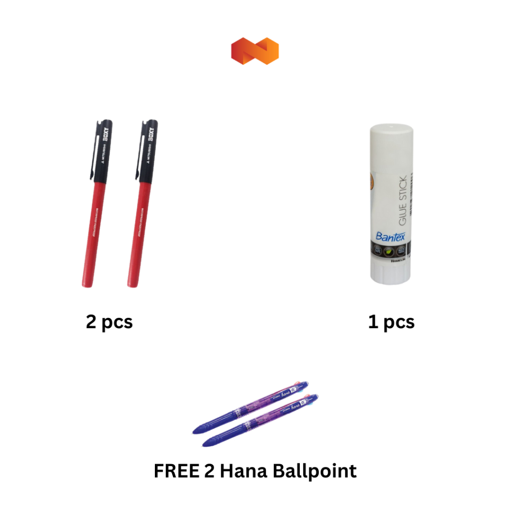 

Bundling Ballpoint Boxy Merah dan Lem Stick Bantex