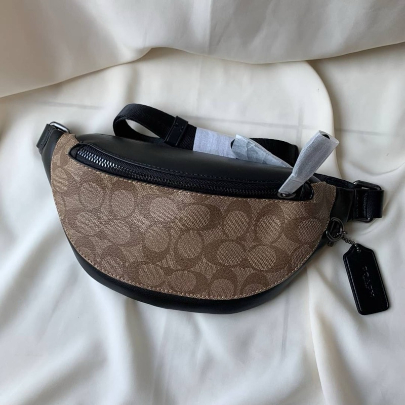 HOT DEALS Warren Belt Bag in Signature Canvas F78777 Waistbag Pria Hitam with Metal Clip FULLSET