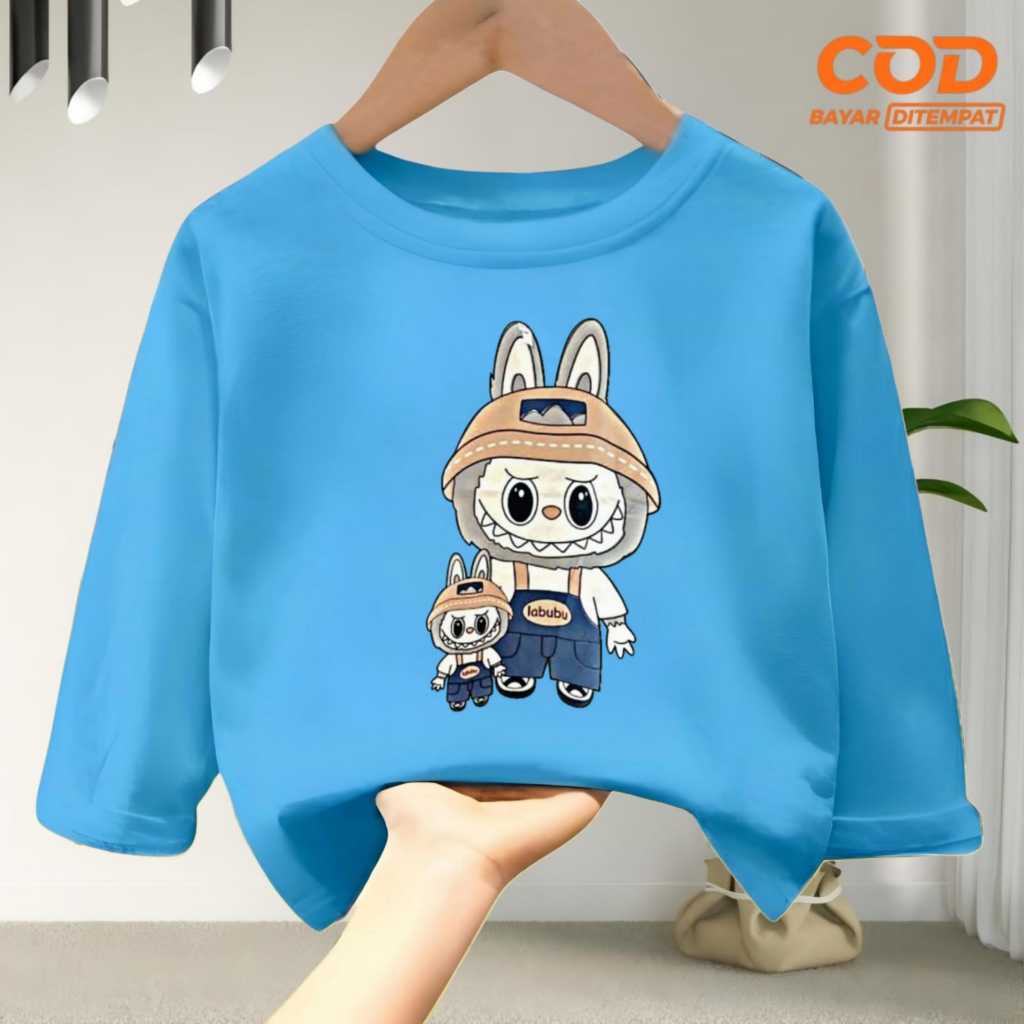 Baju atasan kaos anak Laki-Laki dan Perempuan usia 1-12 tahun lengan panjang edisi Labubu Cute Monst