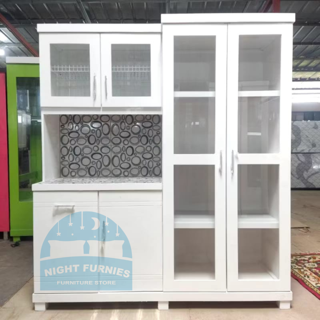 Lemari Sayur 4 Pintu / Rak Piring Kayu / Lemari Sayur Kaca Minimalis / Rak Dapur / Lemari Dapur