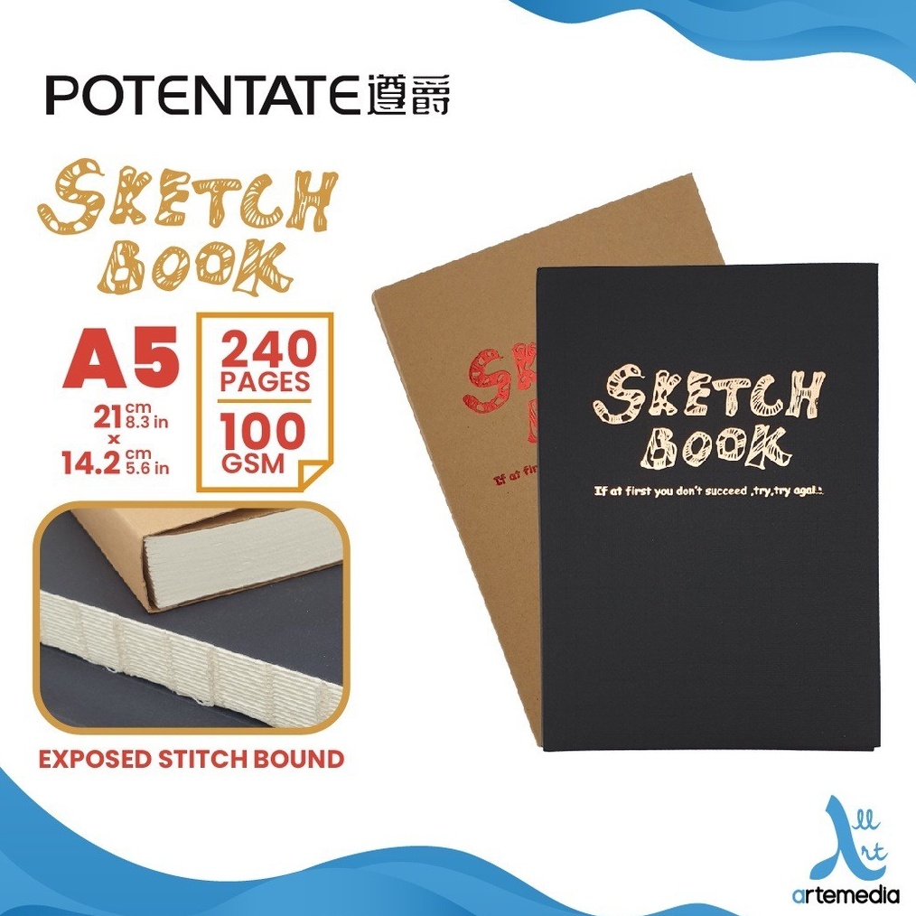 

KODE G3D Sketchbook Potentate A5 Exposed Stitch Bound Buku Sketsa Sketchbook Potentate A5 Black Craft 1 GSM 12 Sheet 24 Pages