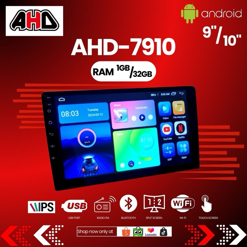 Head Unit Double Din Android Ahd-7910 9 Inch / 10 Inch Ram 1+32GB Universal