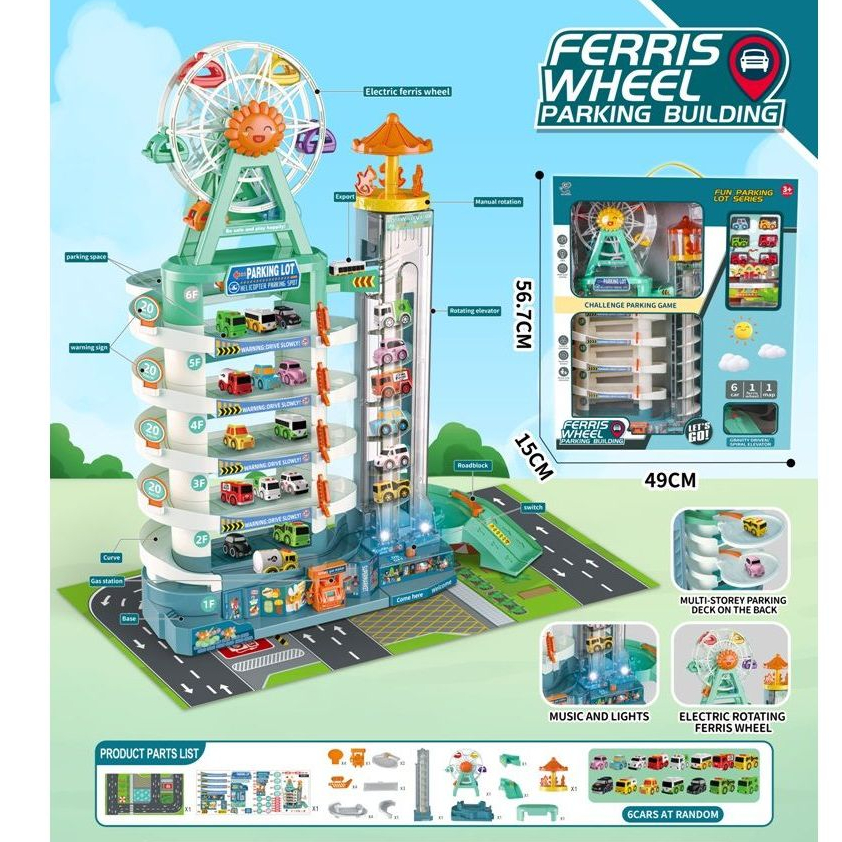 Mainan Parking Lot Gedung Parkir Mobil  Dengan Lift Simulation Parking Building