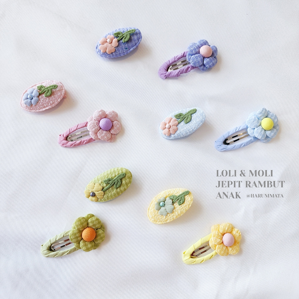 Jepit Rambut Anak Pillow Flower Set Korean Style Loli & Moli [Original]