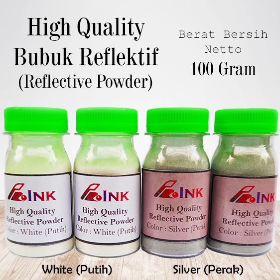 

KODE R46A Bubuk ReflektifReflective Powder Berat Bersih 1g Import Quality Silver dan Putih Merk Pro Ink