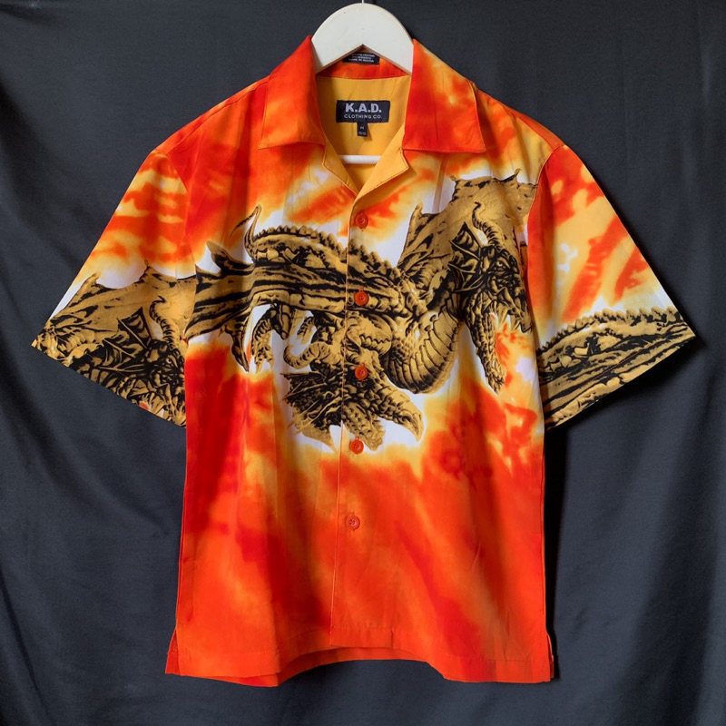 PRELOVED KAD DRAGON FLAME VINTAGE SHIRT - VINTAGE CROP SHIRT - KEMEJA CROP - KEMEJA NAGA UNISEX