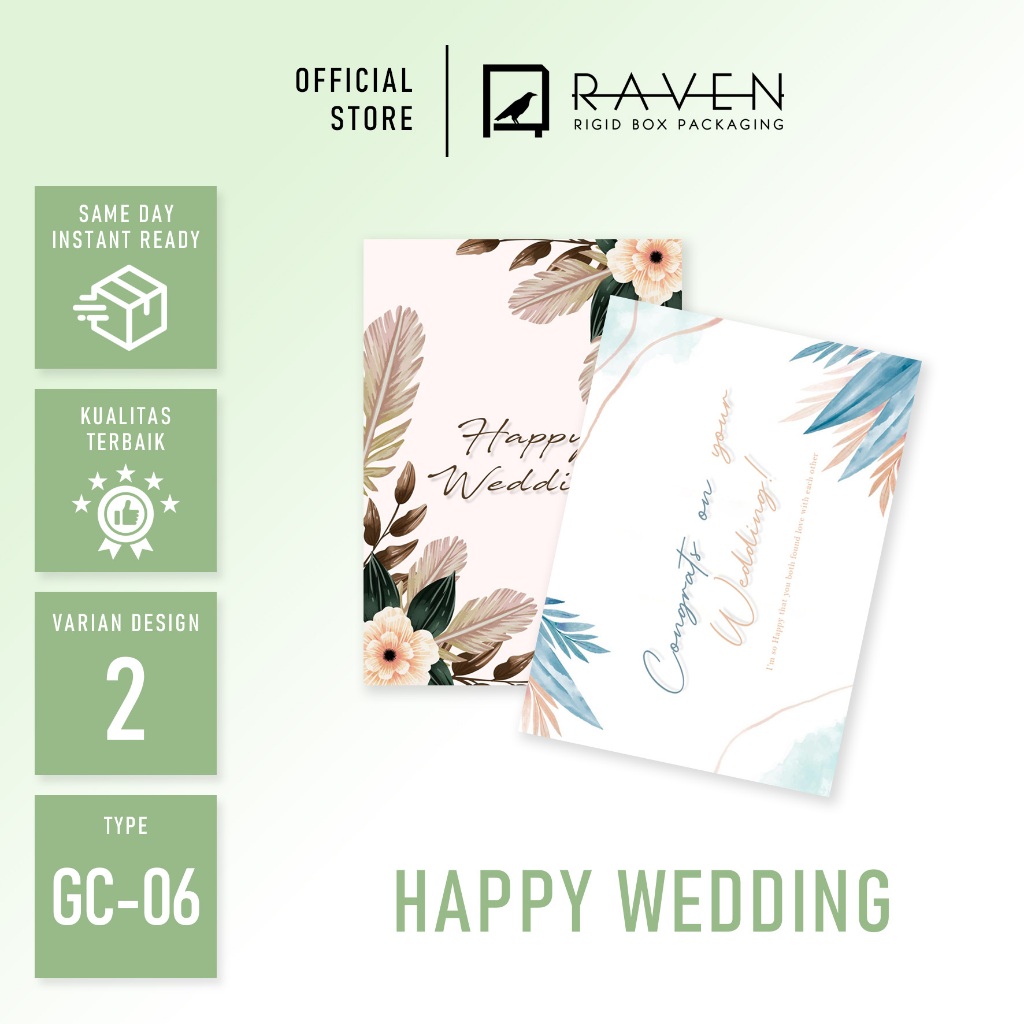 

Type GC-06 : Happy wedding / Greeting card / Gift card / Kartu ucapan / Kartu tulis pesan / Kartu ulang tahun / Happy birthday / Valentine / Kartu natal / Xmas / Merry Christmas / Kartu lebaran / Eid Mubarak / Happy anniversary / Newborn baby / Graduation
