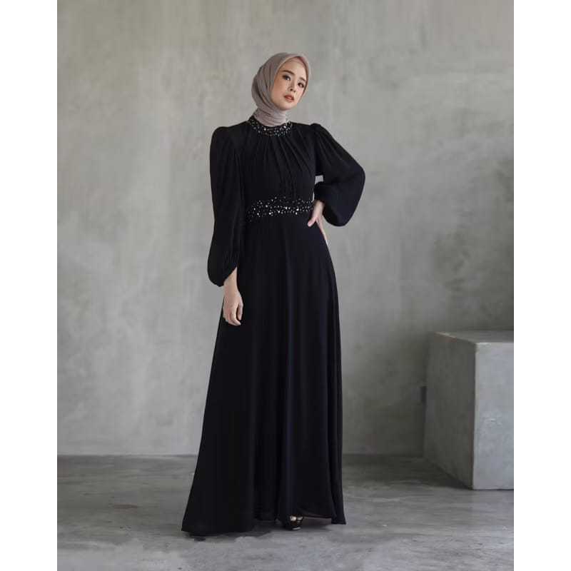 Kamari Dress Bahan Ceruty Babydol Aplikasi Payet/Gamis Tangan Balon/Gamis Jumbo M L XL XXL/Dress Kon