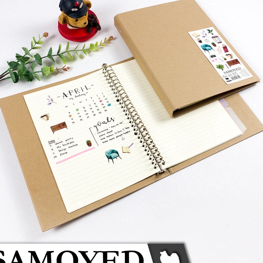 

KF7 Binder Note Loose Leaf Binder B5 26 Ring Aesthetic Esthetic Vintage Hardcover Kraft Samoyed BNSV51