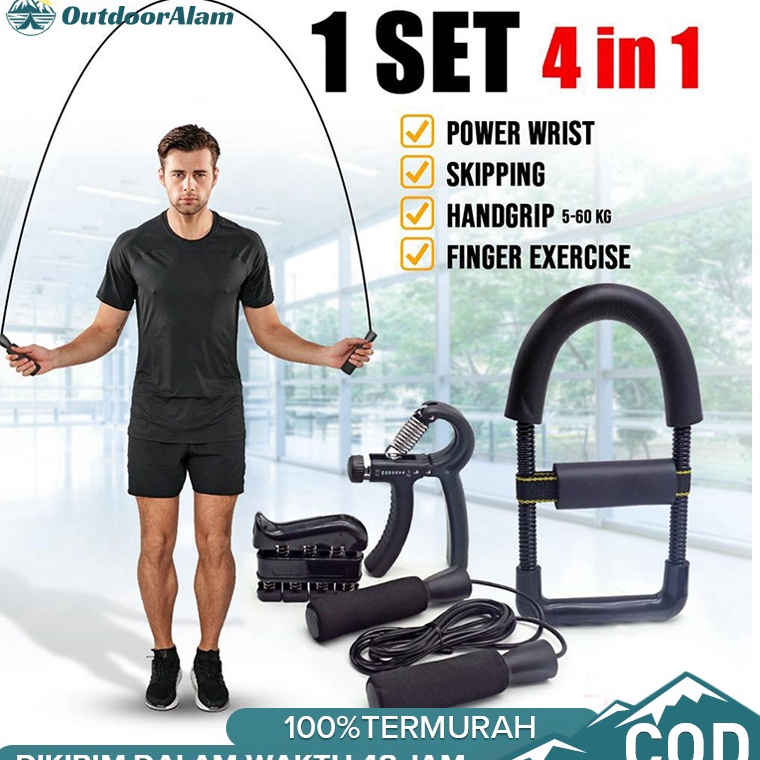 Ready Update Alat Fitness Set Power Wrist Handgrip 4in1 Skipping Finger Exercise Alat Fitness Alat G