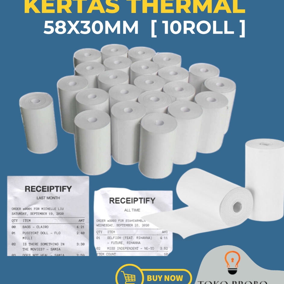 

Pasti Keren TERLARIS Paket Hemat Kertas Thermal 58mm 1Pack isi 1Roll KERTAS STRUK KASIR 99 Super Shopping Day September