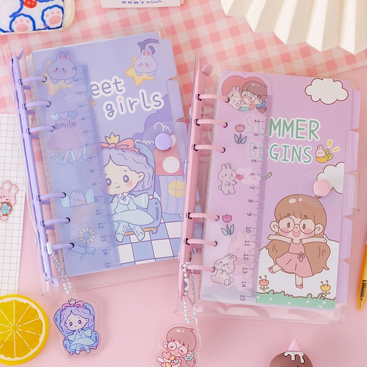 

berkualitas Buku binder A6 isi kes 1 lembar Korean cute girl PVC clear cover 6 ring Buku catatan isi ulang looseleaf Binder bahan cover silikon transparan Jurnal wisatawan DIY scrapbook Daily planner Spiral Notebook Aesthetic Lucu Unik Alat tulis anak