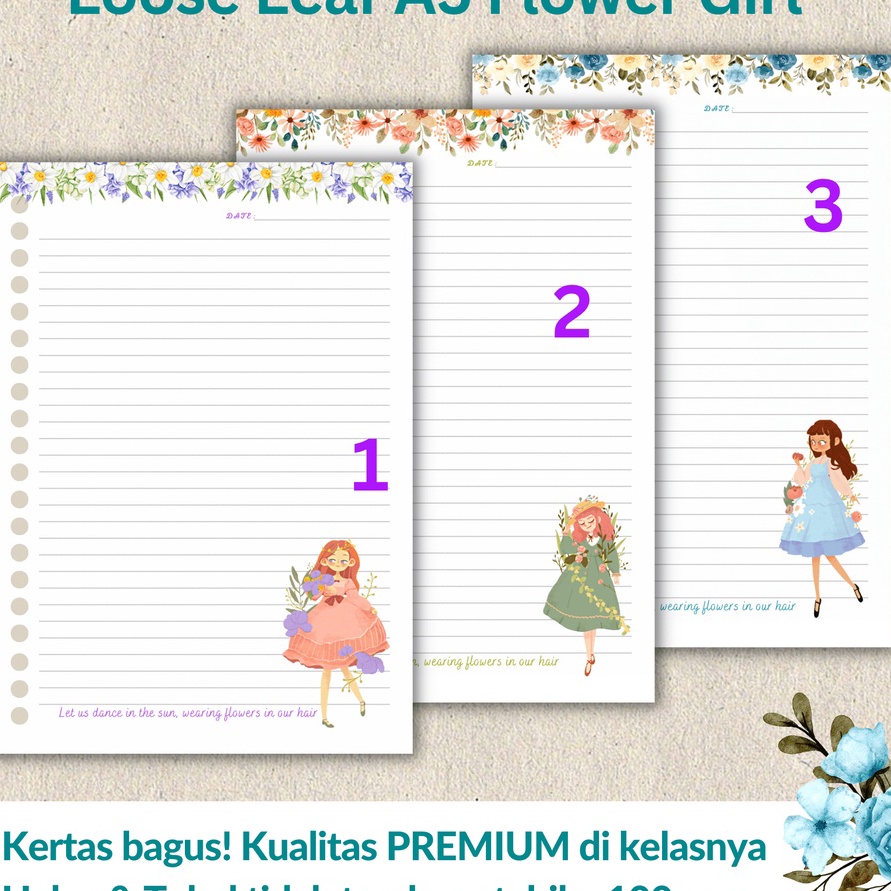 

Hot Loose leaf Isi Kes File binder A5 Tebal Flower Girl Grid Dotted Blank Garis Kotak Titik Polos CHESTER LIVING