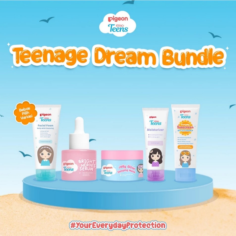 ❤ GB ❤ Pigeon Teens Paket Perawatan Kulit Brightening 5 in 1 | Glowing | Mencerahkan | Skincare Kuli