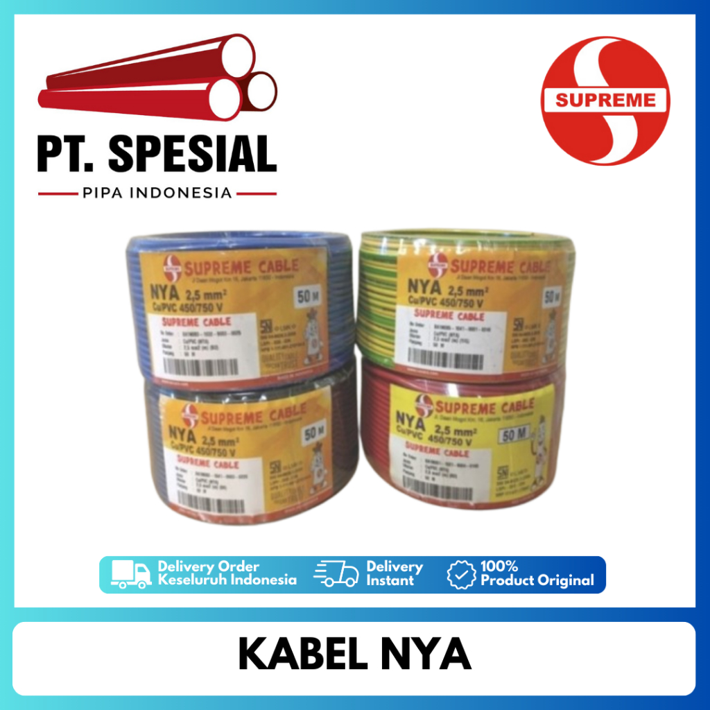 Kabel Tunggal Supreme NYA 2.5mm Kabel Listrik Tunggal Kawat Per Roll 50Mtr Kuning - 05