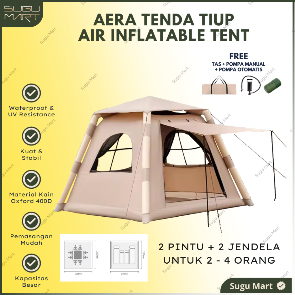 Tenda Camping Air Inflatable 2 - 4 Orang | Tenda Camping Pompa Tiup Portable | Tenda Camping Outdoor