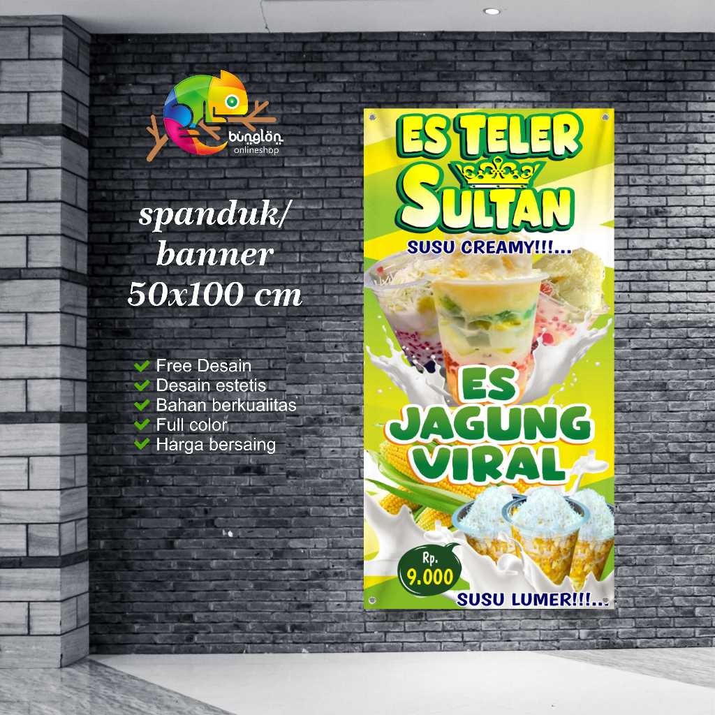 Cetak Spanduk Banner Es Teler Sultan Dan Es Jagung Viral