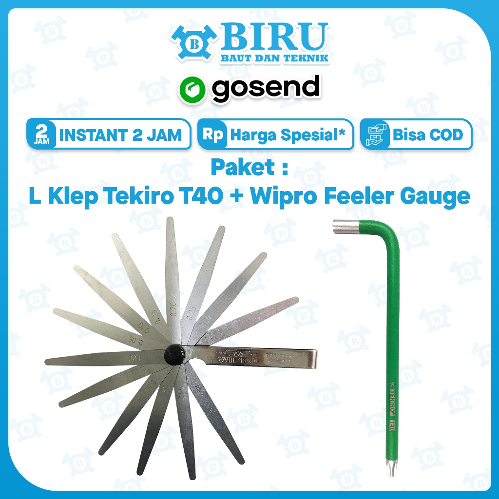 TEKIRO PAKET Kunci L Klep T40 + Feeler Gauge 13 Blades WIPRO