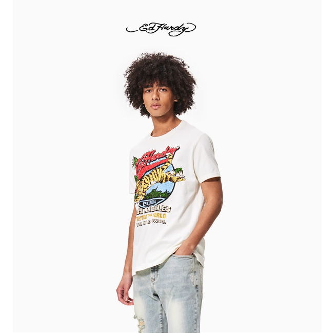 Ed Hardy  Men's white tiger head T-shirt