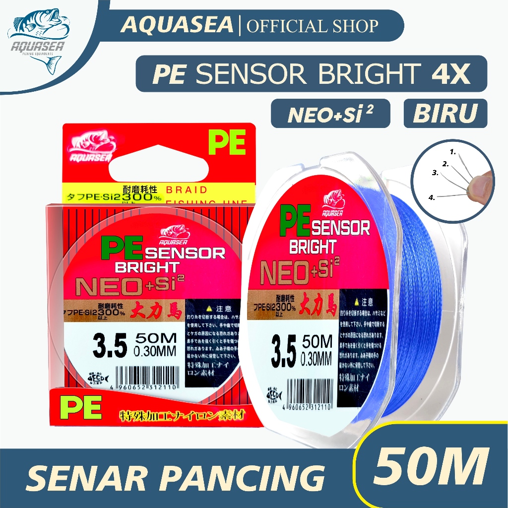 AQUASEA - Tali Pancing PE Sensor Bright NEO+Jepang Senar Pancing 50m SuperKuat benang pe senar murah