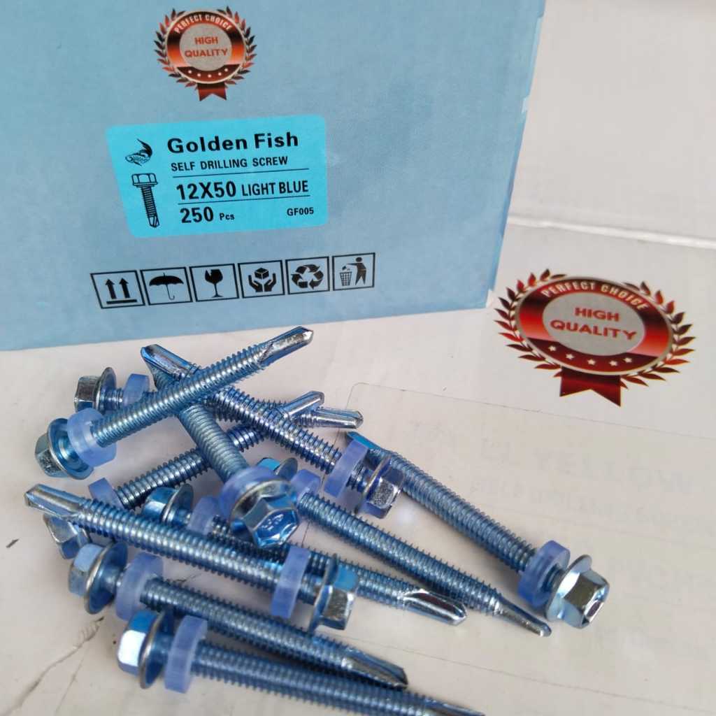 250pcs BAUT DRILLING BODY BESAR 5MM 12 X 50  MERK GOLDEN FISH LIGHT BLUE
