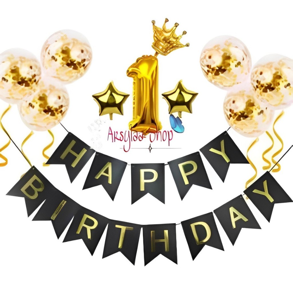 Paket Dekorasi Simple HBD Dekor Ulang Tahun Anak Dan Dewasa Free Balon Angka Gold