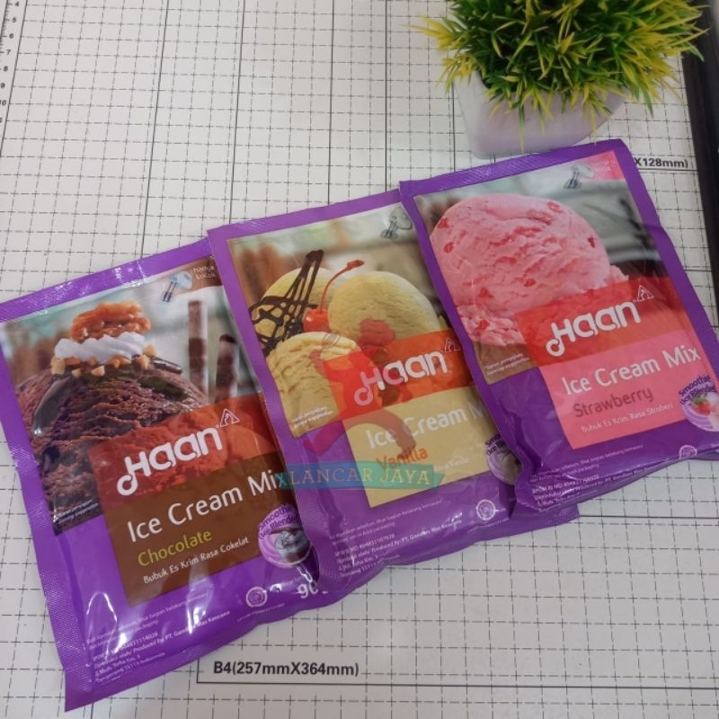 

Haan ice cream bubuk mix/ ice cream strawberry 85gr/ ice cream chocolate 85gr/ ice cream vanila 85gr