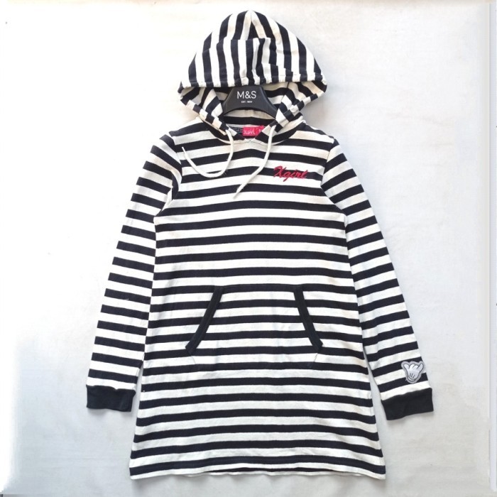 xgirl japan x disney stripes long pullover hoodie tunik mickey mouse