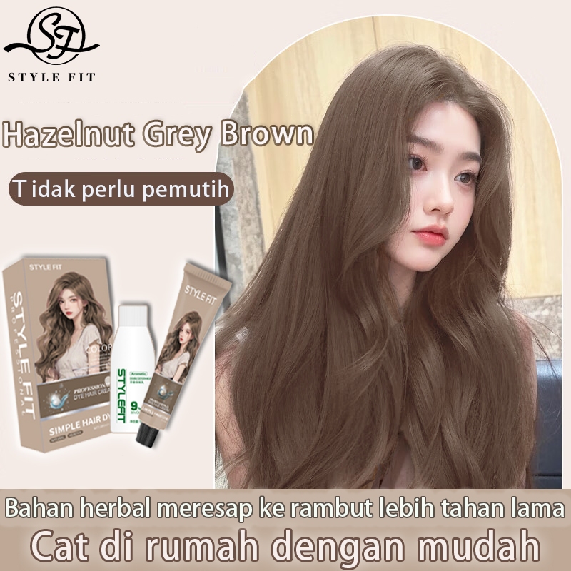 ❤Ready Stock,Tidak perlu pemutih❤Hazelnut Grey Brown Hair Color 200ml Cat sendiri dengan mudah Tahan