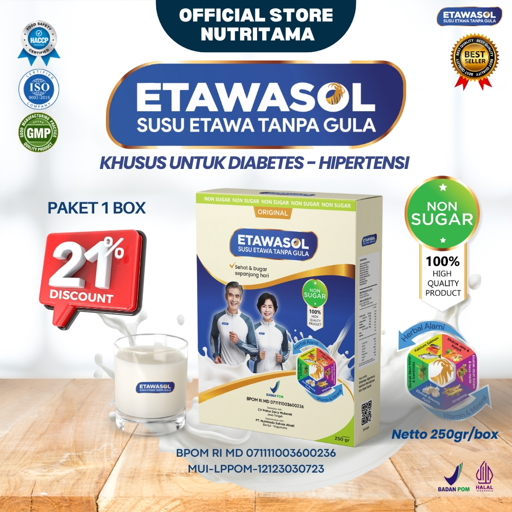 

Etawasol Susu Etawa Bebas Gula - Ampuh Atasi Diabetes, Darah Tinggi, Nyeri Sendi & Pernafasan 1 Box