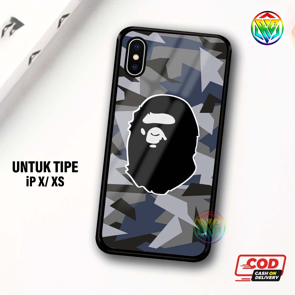 Real Case iPHONE X/XS Terbaru Case kilau - New Case Glossy casing Hp IPHONE X/XS [Motif BAPE] - Hard