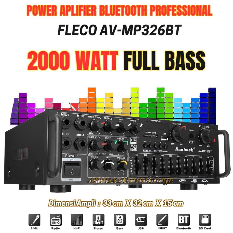 Bluetooth Eq Amplifier Karaoke Fm 2000w - Av-Mp326bt | Sunbuck Audio Original Fleco Av-Mp326bt - Amp