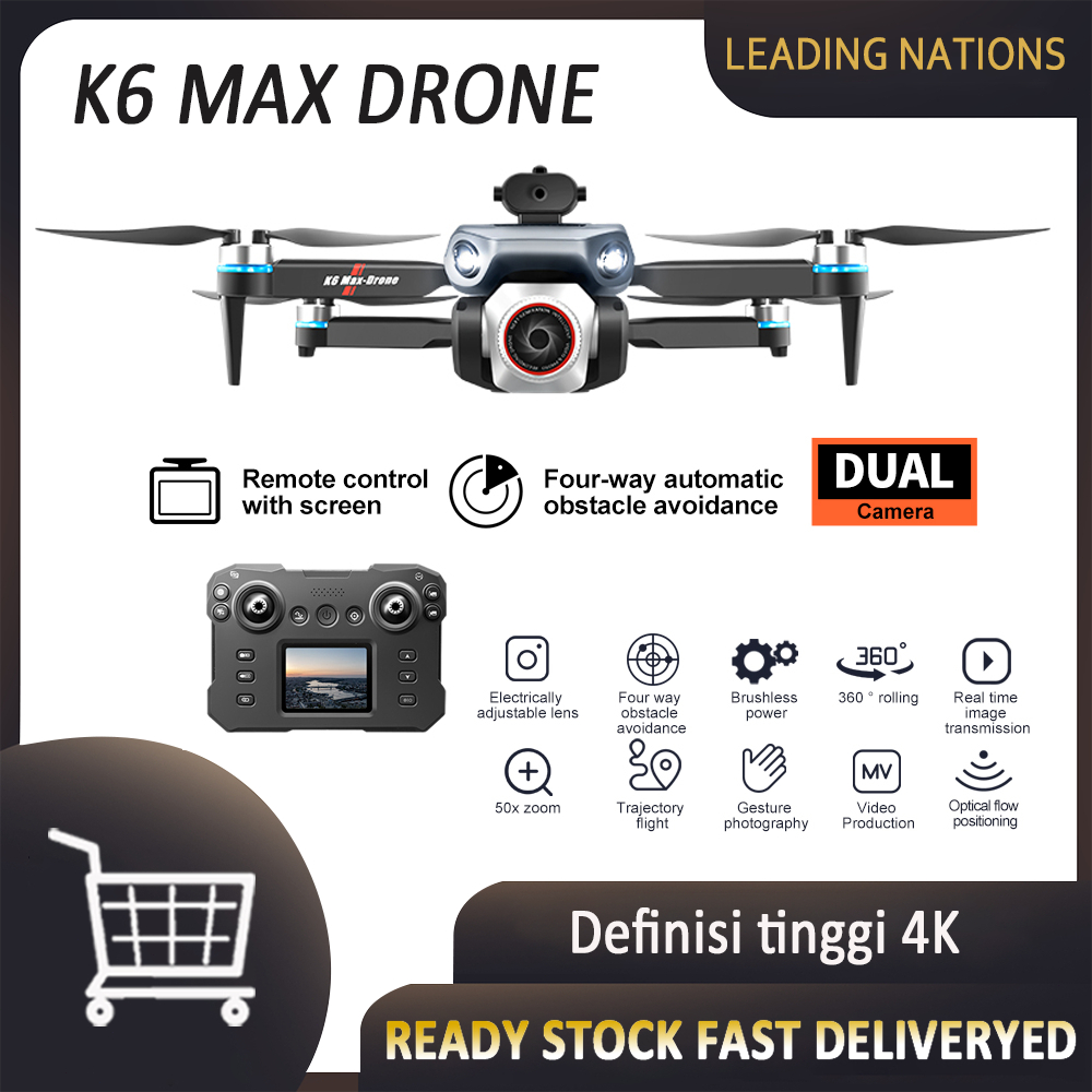 Drone terkendali layar K6 Kamera ekstra besar Kamera definisi tinggi Dua 4K Motor tanpa berus Mainan
